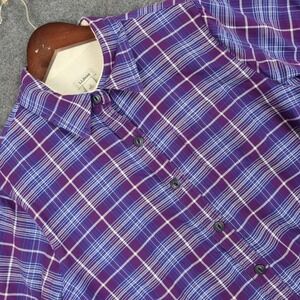 LL Bean Plaid Flannel Sherpa Lined Shirt Jacket Purple Blue White Size S